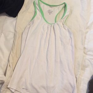 Nike White Dri fit tank with green piping